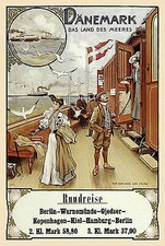D&auml;nemark Rundreise Eisenbahn F&auml;hre Kopenhagen Kiel M&ouml;wen Meer Plakate A3 260