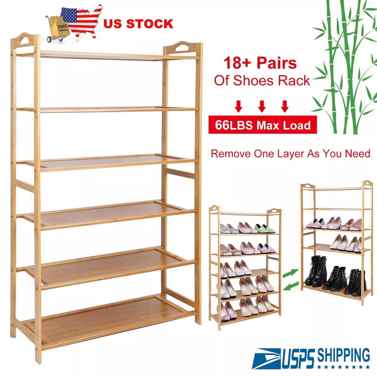 High Quality 6 Tier Wood Bamboo Shelf Entryway Storage Shoe Rack Home  Furniture