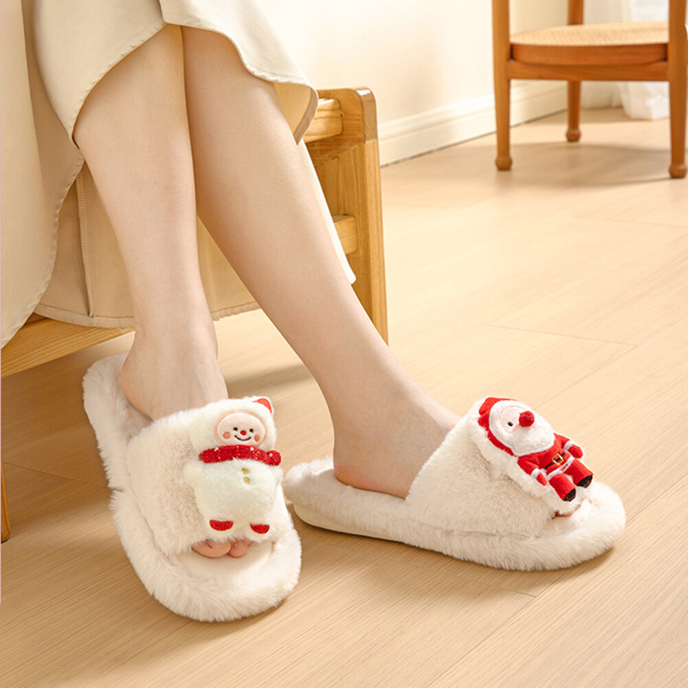 SAOLA Pantofole stampate natalizie casual fodera in pile scarpe comode suola in gomma pantofole