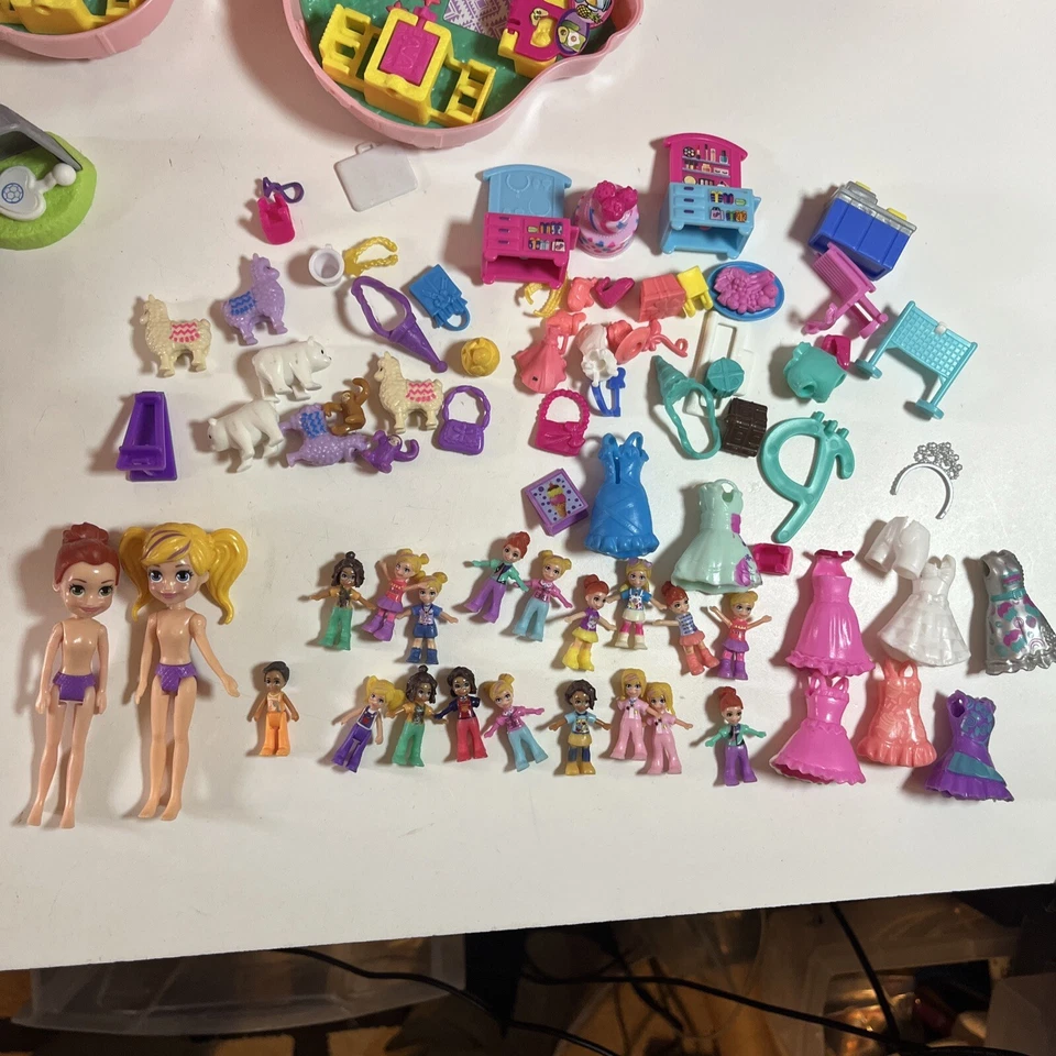 Polly Pocket Compacts Lot Dolls Clothes Playsets Mega Mall Middle School - Image 2 of 4