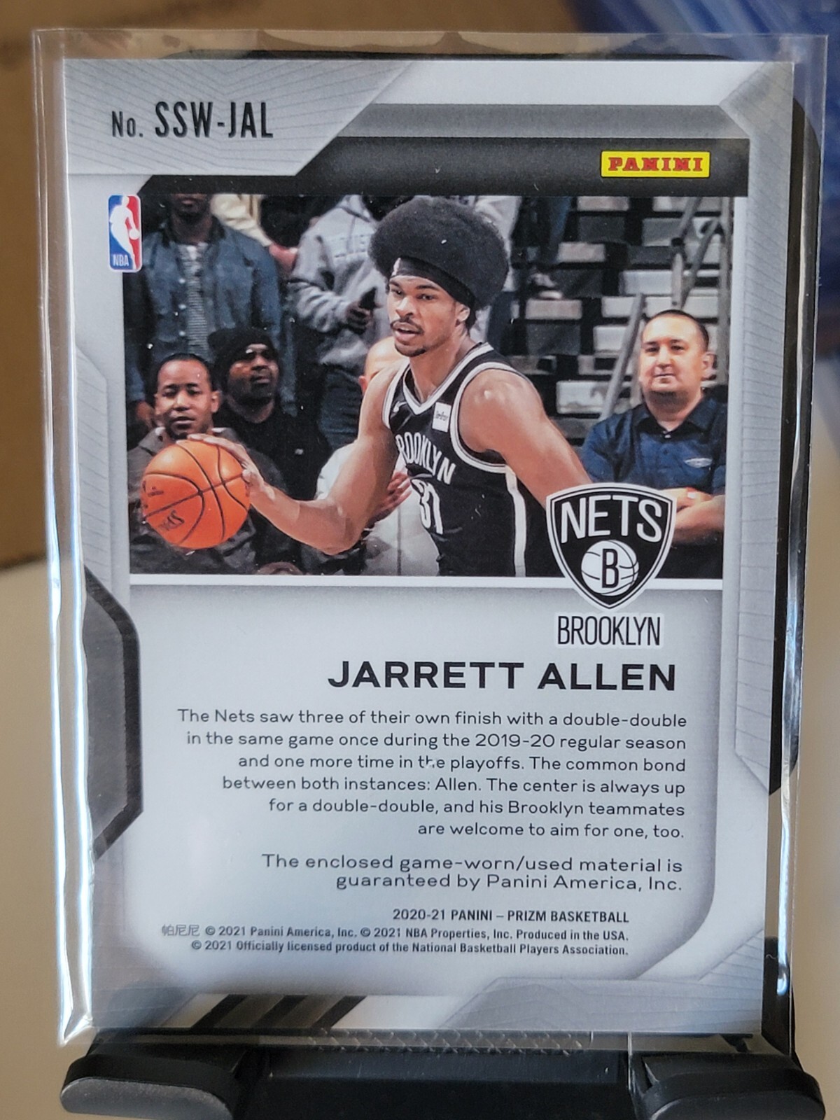 Jarrett Allen Basketball Card #SSW-JAL Panini Prizm Game Used Jersey SP Nets NBA view 2