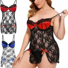 Plus Size Sexy Lingerie Set for Women Lace Nightwear Perspective Sleepwear Gifts