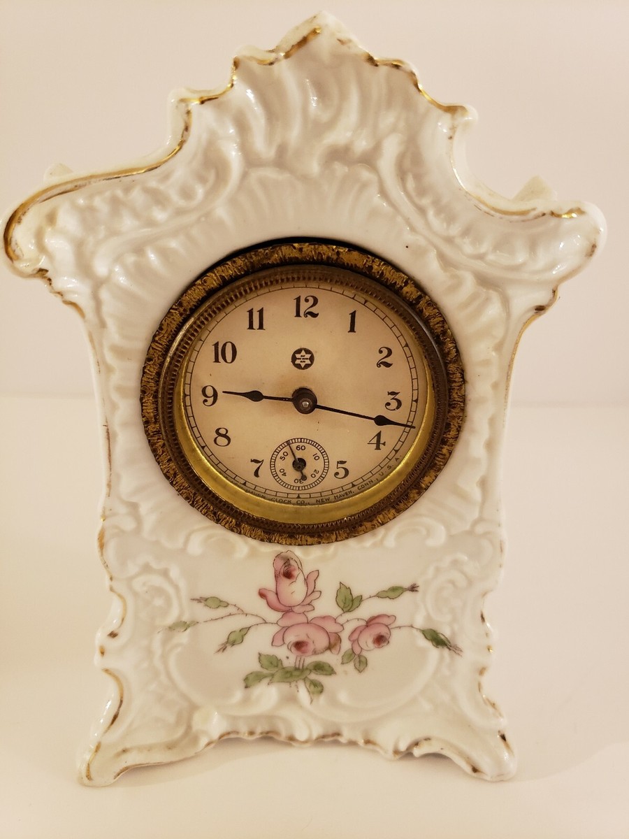 Antique 19th C. NEW HAVEN White Mini Porcelain Ceramic Wind-Up