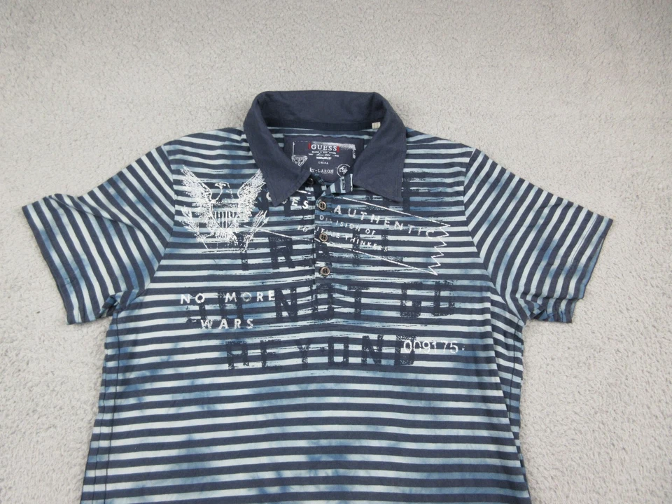 Camisa Polo Guess Niños Extra Grande Rayas Azules Logo Manga Corta Jóvenes Niños Foto 3 de 4