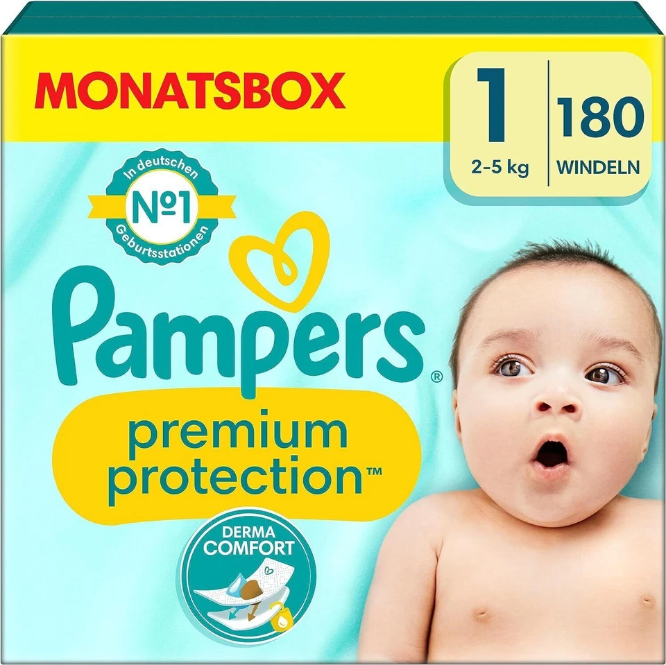 Pampers Einwegwindeln Größe 1, 2-5kg Baby Windeln - 180 Stück - Bild 1 von 1