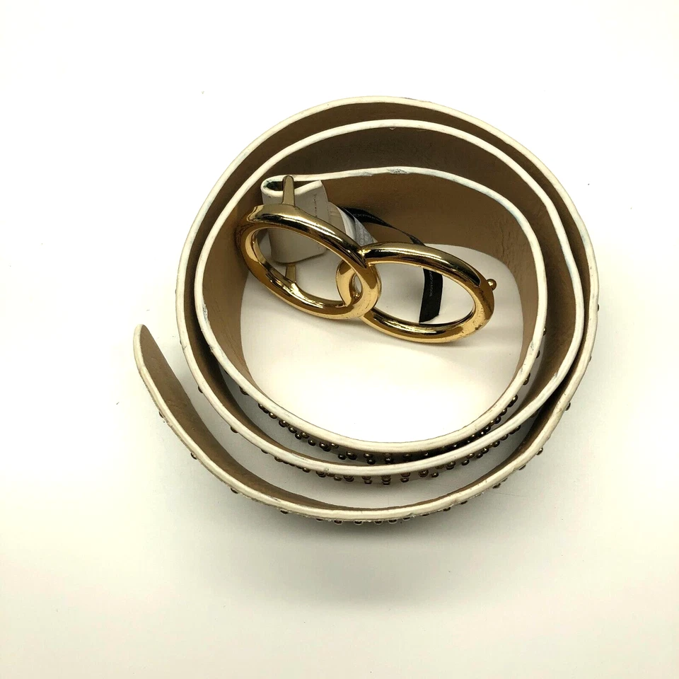 Cinturón Express Tachonado Blanco Mujer Talla M Dorado Doble Círculo Imitación Cuero 1 1/2" Foto 2 de 4