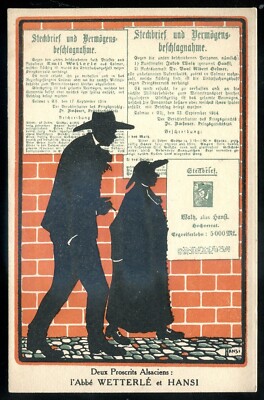 Artist- HANSI Postcard 1910s Alsace Outlaws Shadows