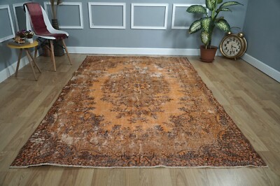 Boho Home Decor Rug, Vintage Turkish Rug, Orange Area Carpet, 5.58x8.79 H-2274