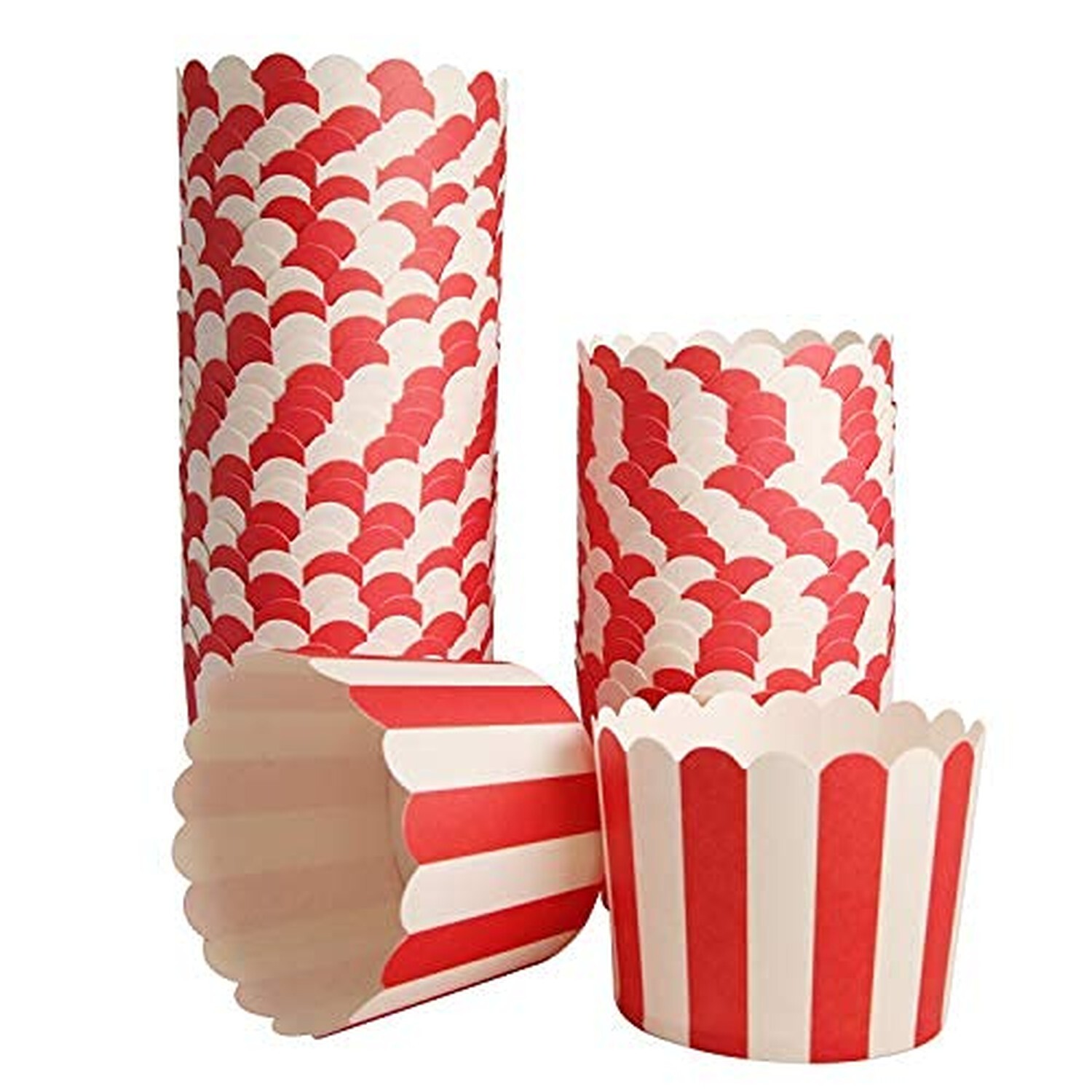 50-Pack Red and White Striped Baking Cups for Muffins and Cupcakes
