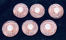 SET OF 6 (SIX) Light Pink CZECH GLASS BUTTONS WITH RHINESTONE 9/10" 22 mm