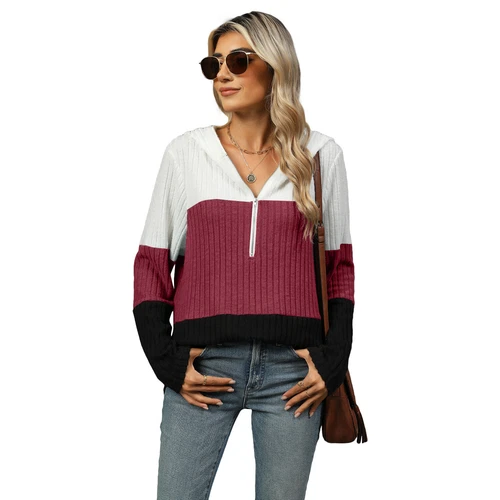 Langarm-Strickpullover Oberteil V-Ausschnitt lässig locker Kapuzenpullover für Damen UK - Bild 6 von 17