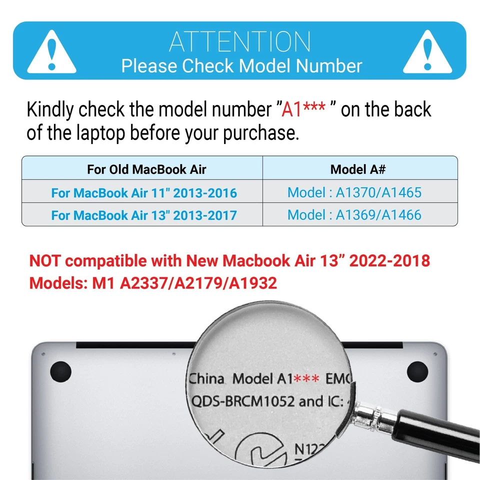 IBENZER Case for Old MacBook Air 11 13 inch A1466 A369 A1465 A1370 KeyboardCover - Image 2 of 4