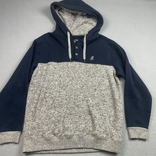 Hooey Jimmy Fleece Henley Hoodie Gray Navy Men's Large L