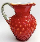 Fenton Milestone Persimmon Amberina Opalescent Hobnail Pitcher Signed 83/1750