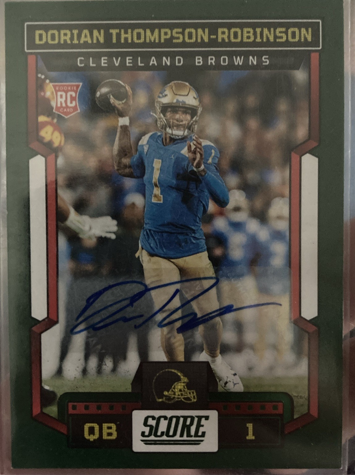 2023 Panini Score Dorian Thompson-Robinson #314 Rookie Auto RC Browns - GREEN