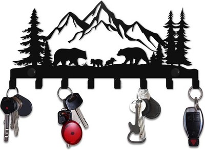 Keys Hooks for Wall, Key Holder Wall Mounter, Metal Bears Hooks, Black 