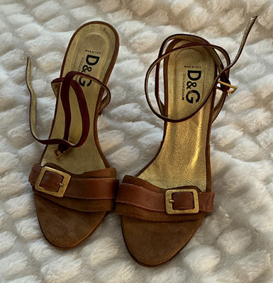 Dolce&Gabbana Brown Suede Strappy Ankle Strap Buckle Open Toe Heel Sz 7