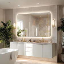 48''X30'' Lighted Mirrors for Bathroom Wall Backlit Rectangular Rounded Corners,