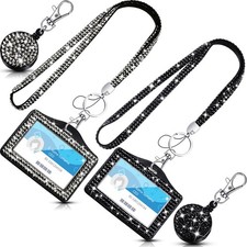 2 Sets Rhinestone Lanyard Bling Glitter Lanyard Badges Retractable Bling Crys...
