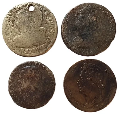 Lot of 4 Antique French Copper Coins Louis XVI Napoleon I c.1792-1810 France - Image 1 of 2