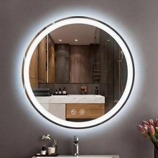 20" Round LED Bathroom Mirror with Lights, Smart Touch 3-Color Dimming Lighte...