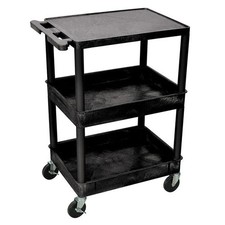 Utility Cart with Deep Lipped  Lipped Plastic Shelves, 300 lb Load Capacity, 3