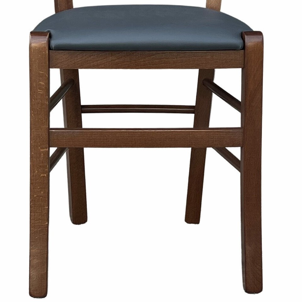 Chaise En Bois De Venise Noyer Foncé Avec Assise En Similicuir Gris Anthracite