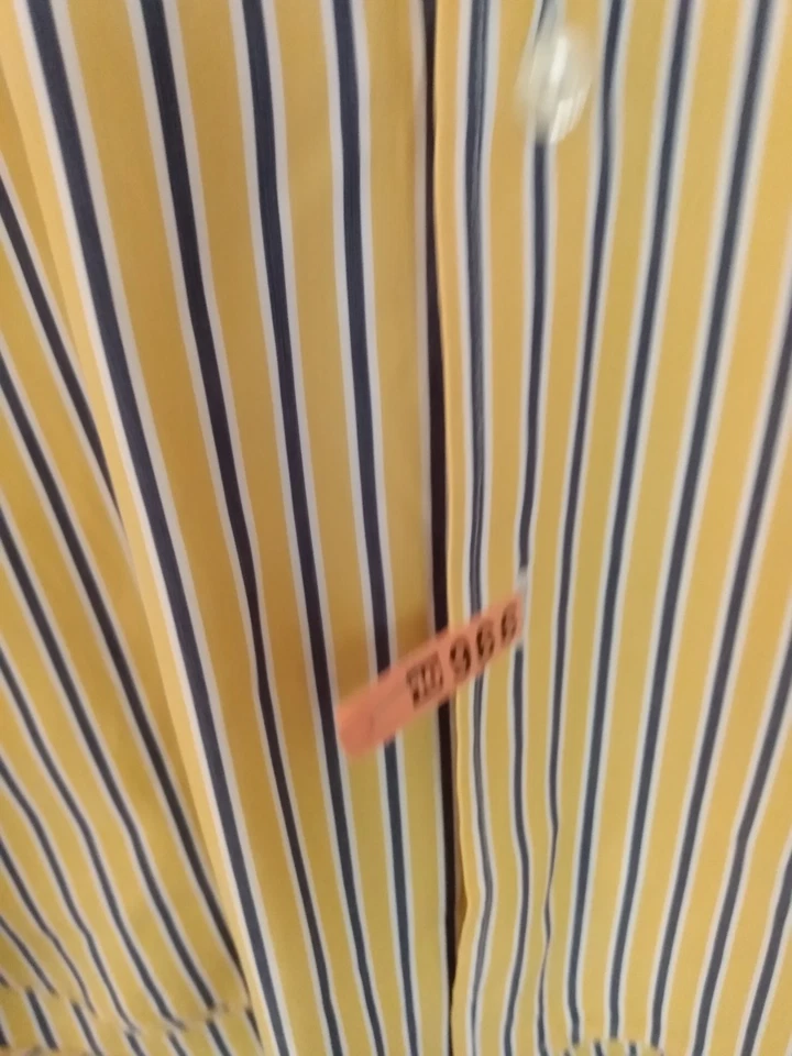 Camisa GH Bass Hombre Talla L Grande Azul Marino Amarillo Manga Larga Abotonada Rayas Foto 2 de 4