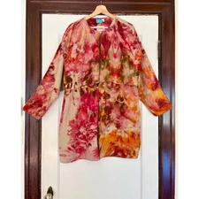 Chloe Cox Upcycled Red & Pink Hand Dyed Lightweight Linen Jacket NWT- One Size