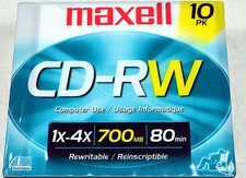 Maxell CD-RW 700MB 80min 1X-4X Rewritable Discs 10-Pack Computer Use FREE SHIP