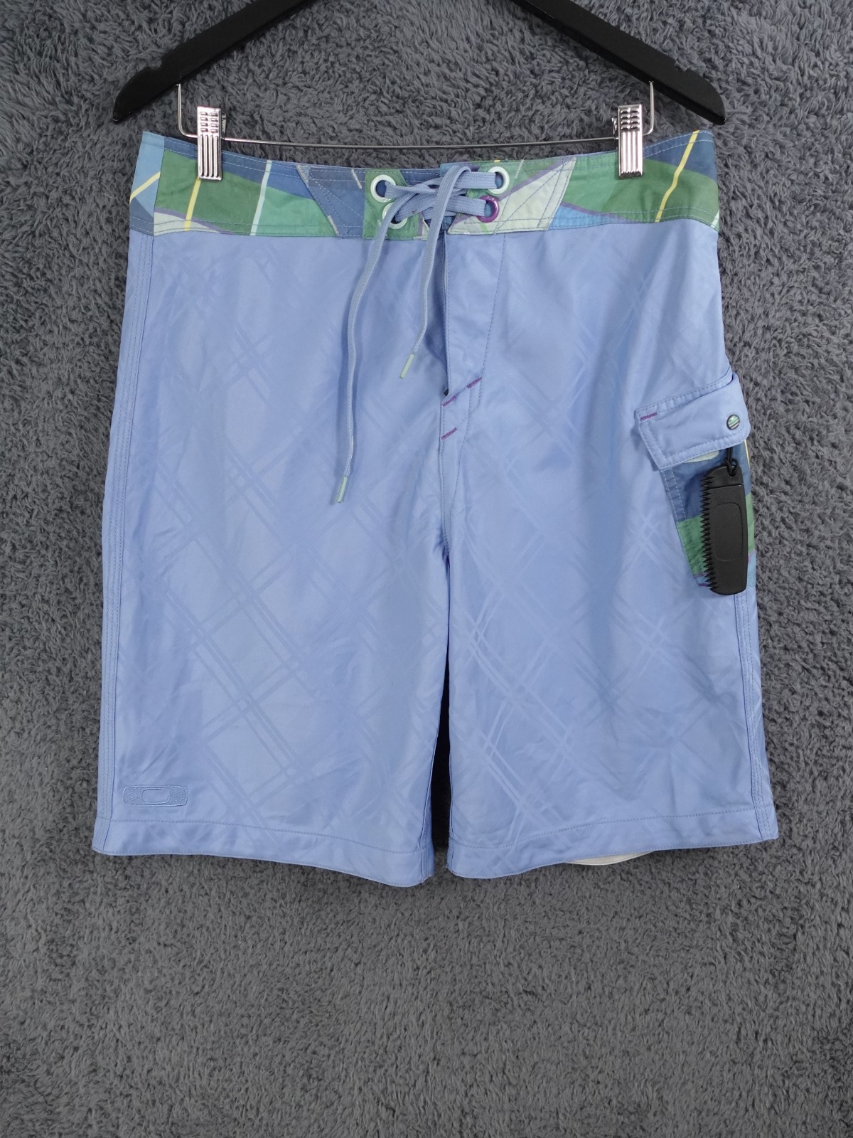 Pantalones Cortos de Natación Oakley Para Hombres W32 Azul Tabla Bermudas Surf Patín Carga Bolsillos Logo Y2K