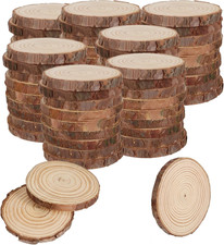 50 PCS Natural Wood Slices 3.5-4 Inch with Bark Unfinished Wood Circles for Coas
