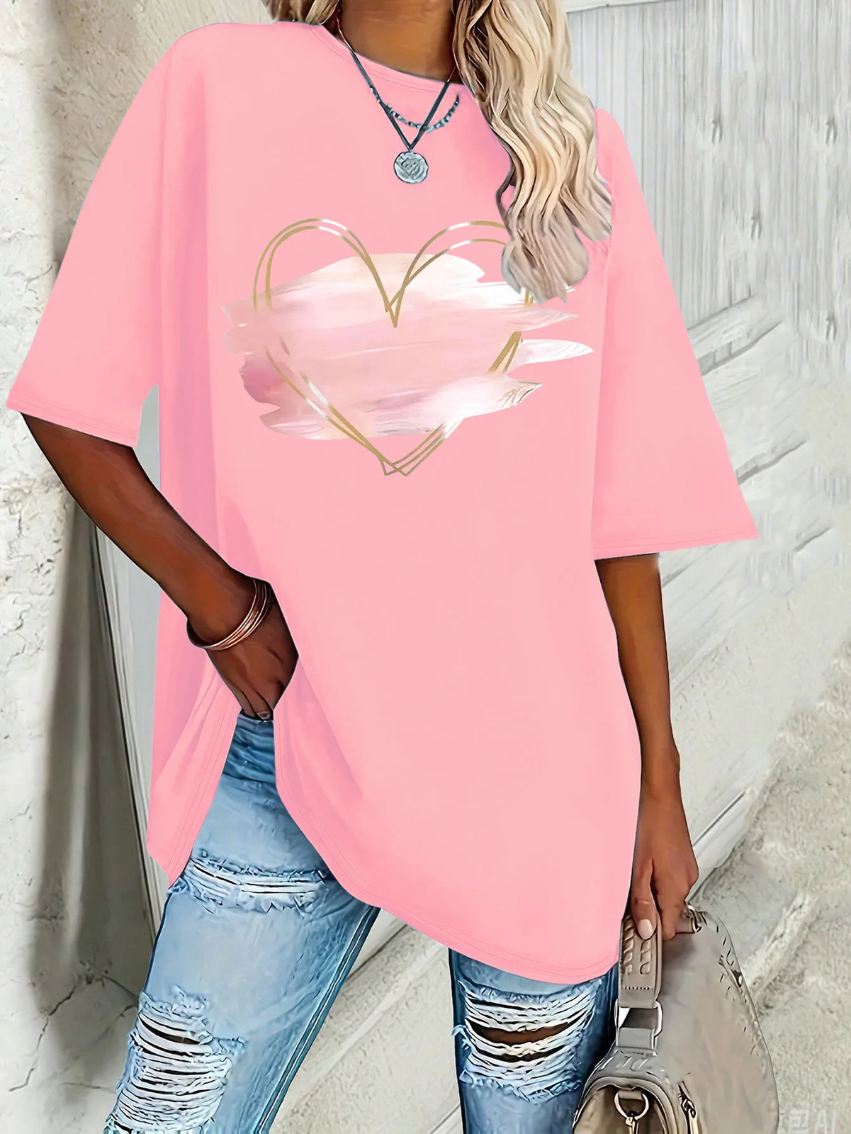 Plus Size Womens Clothes Pink Heart-Shaped T-Shirt UK Size 16 18 20 22 24 26