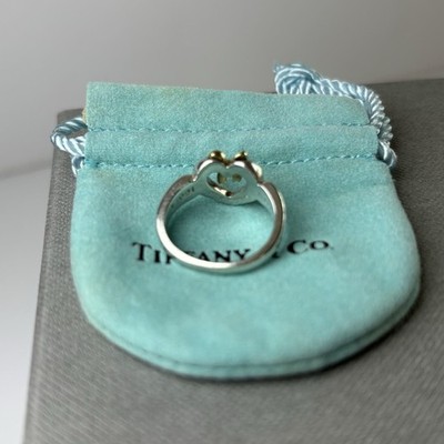 Tiffany & Co. 1991 Heart Bow Ribbon 18K Gold 750 Silver 925 Size