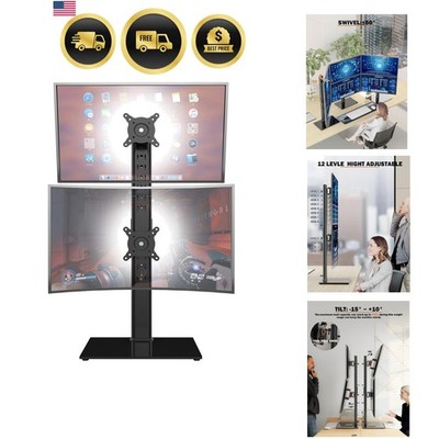 Dual Monitor Stand - Vertical Stack Screen Free-Standing Monitor Riser Fits T...