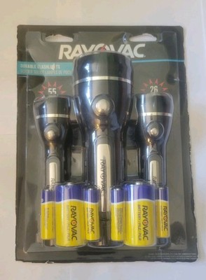 Rayovac 3 Flashlights 55 & 26 Lumens Durable LED Non-Slip Grip New Sealed