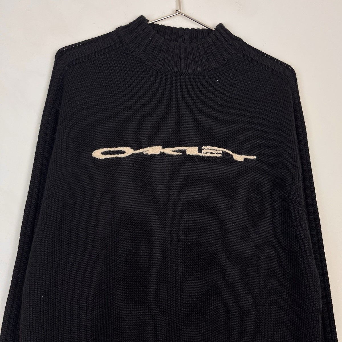 Vintage Oakley Knit Sweater Mens XL Black Wool Mock Neck Y2K Pullover View 2
