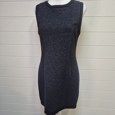MNG Casual Womens Sheath Dress Sz XL Blue Black Metallic Thread Accent