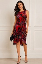 Calvin Klein Womens 10 Red Black Floral Faux Wrap Tulip Hem Dress NWT