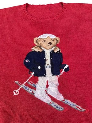 Vintage Polo Ralph Lauren Sport Bear Ski Sweater Red Knit Crewneck