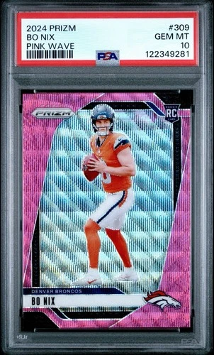 Panini Prizm Bo Nix Pink Wave Prizm Rookie #309 PSA 10 Denver Broncos 2024