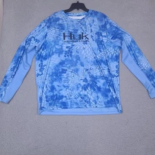Huk Performance Fishing Shirt Mens XXL Blue Long Sleeve Kryptek Camo