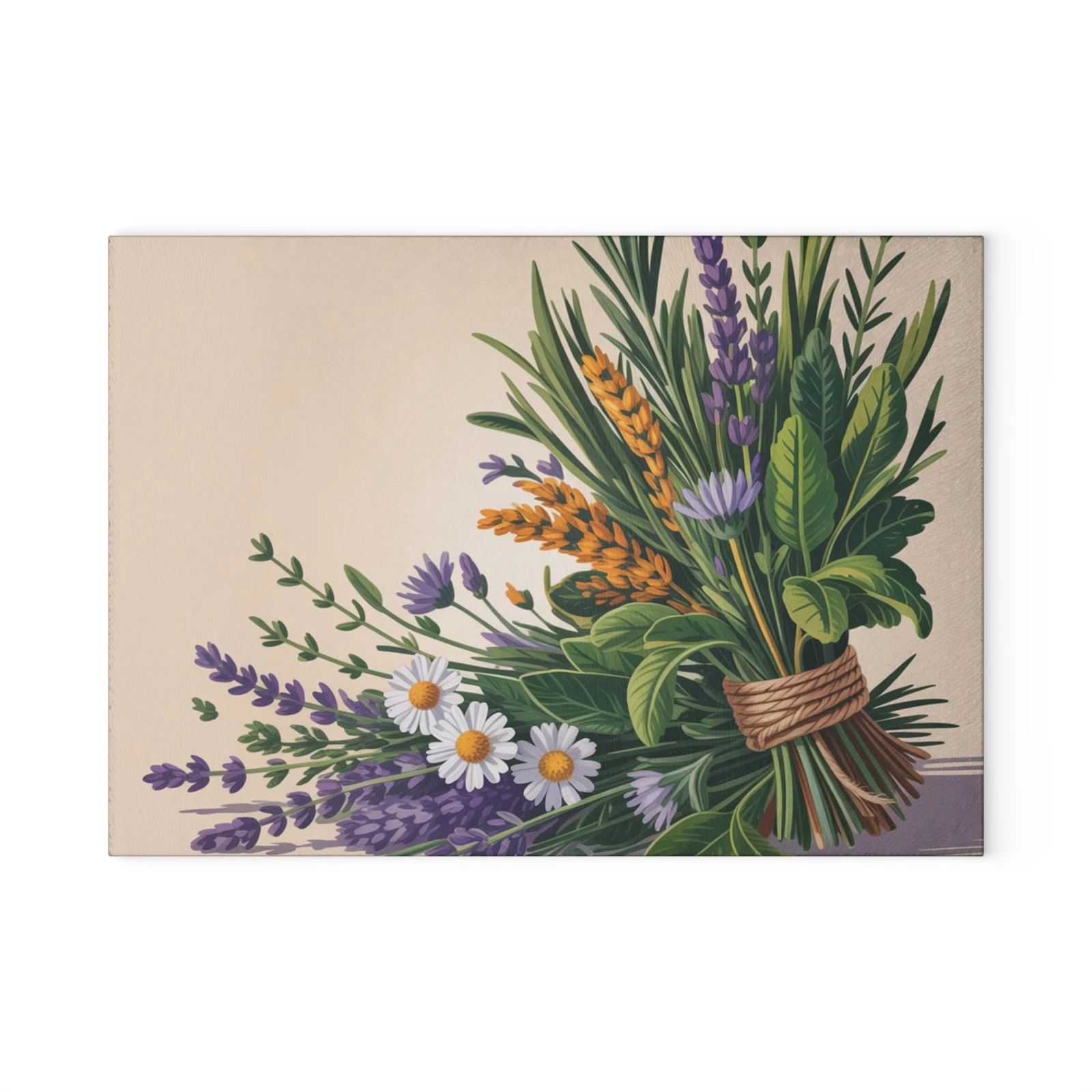 Lavender and Wildflower Bouquet Glass Cutting Board | Floral Kitchen Decor
