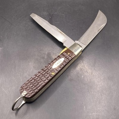 Vintage Pocket Knife Case 62031 LHR SS Hawkbill 2 Blade Brown Good