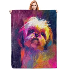 Shih Tzu Throw Blanket 50x60 Inch Colorful Dog Cozy Flannel Plush Pet Decor