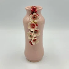 Vintage M&R Italy Pink Flower Vase Hand Painted Ceramic 6" Repaired
