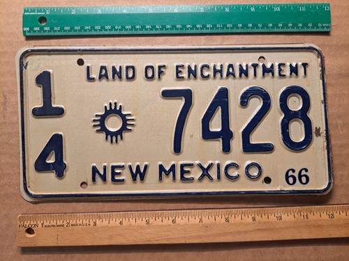 License Plate, New Mexico, 1966, 14 (Valencia County) 7428, like 1966 Camaro