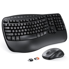 Black Ergonomic Wireless Keyboard Mouse Combo Wave Keys Wrist Rest 4 DPI