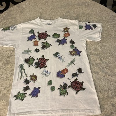Vintage 90s Turtle Frog Dragonfly All Over Print Dan Gilbert Graphic Shirt M