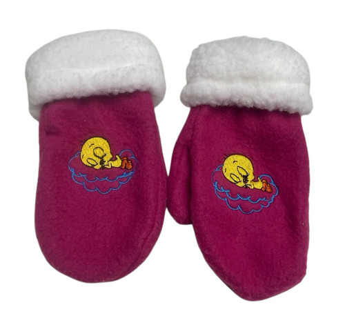 Vintage 1996 Fleece Mittens Tweety Bird Looney Tunes Embroidered Size 3-5T Kids